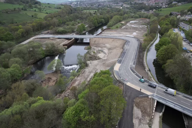 Aerial image of a road bypass over a river