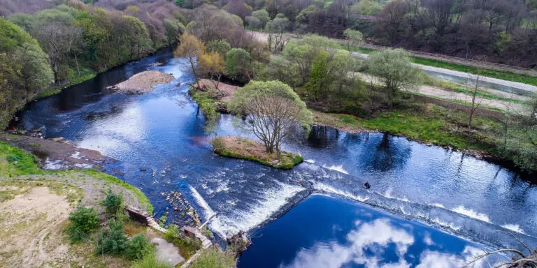 River and weir with trees