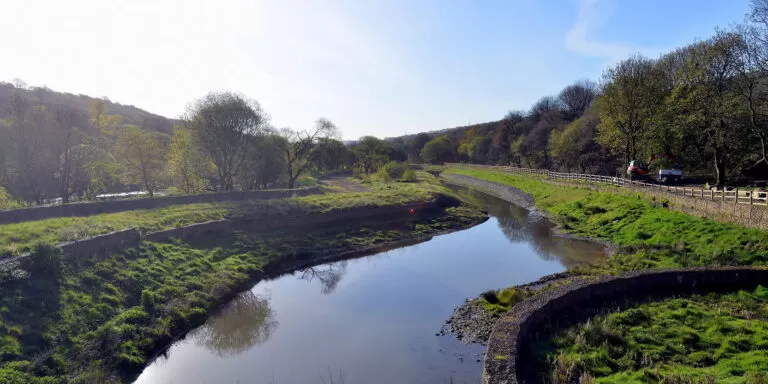 River with grass banks and trees